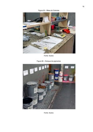 16
Figura 05 – Mesa do Colorista
Fonte: Autora
Figura 06 – Estoque de pigmentos
Fonte: Autora
 