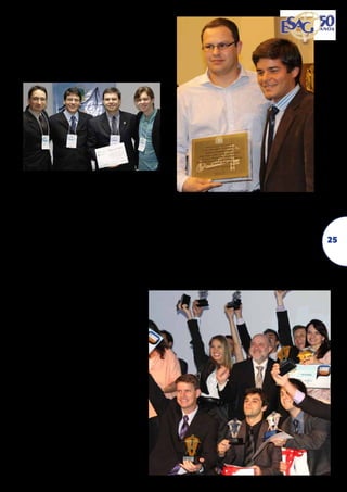 XVII Prêmio Catarinense
de Economia em 2011
Promovido pelo Conselho Regional de Economia de Santa Catarina, com patrocínio do Conselho Federal de Economia e do Badesc,recebido
pelo professor Lisandro Fin Nishi, do Departamento de Ciências Econômicas.

IV Prêmio BRDE de
Desenvolvimento 2013
Em agosto de 2013, a monografia “Um estudo
econométrico-espacial dos principais clusters
de Santa Catarina”, de autoria dos professores
do curso de Ciências Econômicas Daniel Augusto de Souza, Adriano de Amarante e Fernando Pozzobon, e dos acadêmicos bolsistas
Filipe Guilherme Ramos da Silva e Guilherme
Augusto Schütz, venceu o IV Prêmio BRDE de
Desenvolvimento. O estudo foi desenvolvido
como projeto de pesquisa pelo Grupo de Economia Aplicada (GEA).

Concurso Estadual de Planos
de Negócio para Universitários
do Sebrae/SC 2012
Três estudantes do curso de Administração foram premiados em 2012 no
Concurso Estadual de Planos de Negócio para Universitários, promovido pelo Sebrae/SC. Aline Bortolotto
Cardoso venceu a categoria Serviços
(com 1.576 inscritos) e ganhou como
prêmio uma viagem de sete dias para
o Vale do Silício, na Califórnia, Estados Unidos. Seu trabalho foi orientado
pela professora Ruth Ferreira Roque
Rossi. Ficaram em segundo lugar, em
outras categorias: Igor Chede Colaço
(Comércio, com 1.685 inscritos) e Tiago Brighente (Agronegócios, com 231
inscrições) - ambos foram orientados
pelo professor Nério Amboni e ganharam Ipads como prêmio. Na edição do
concurso em 2013, o graduando em Ciências Econômicas Diego Crespo Drago
foi finalista na categoria Serviço.

Homenagem da Câmara Municipal
de Florianópolis ao professor
Leandro Schmitz em 2013
Em setembro de 2013, o professor Leandro
Costa Schmitz recebeu uma homenagem da
Câmara Municipal de Florianópolis pelo significativo impacto social da metodologia inovadora que desenvolve desde 2005, na Esag,
no ensino da Administração, na disciplina de
Gerenciamento de Projetos.

25

 