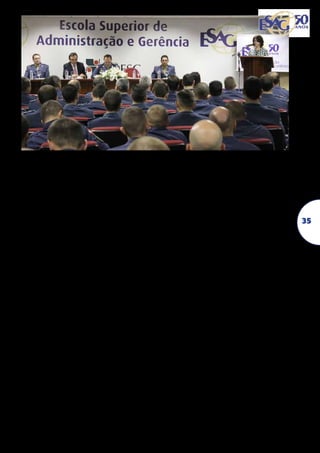 inserção mais efetiva do Centro no circuito
da pós-graduação no país e, desta forma, dar
visibilidade ao trabalho realizado, fomentar
parcerias para a consolidação das diretrizes
almejadas pelo Centro. Nesse sentido, o Programa, através de sua coordenação e professores, esteve diretamente envolvido na
realização de eventos nacionais relacionados ao campo de conhecimento da Administração, coordenando e participando de seminários, congressos e reuniões científicas. Em
particular, professores e a coordenação dos
Mestrados da Esag, atuaram como apoiadores e coordenadores em eventos da Anpad,
Anegep, Enapegs, Fórum dos Mestrados Profissionais, dentre outros. Este envolvimento ampliou a articulação do Programa com
outras instituições, indicando o estabelecimento de novas parcerias para pesquisas,
intercâmbio de professores e mestrandos de
diferentes locais, mas com os mesmos interesses no campo.
Outro aspecto a destacar, também em relação a parcerias e visibilidade da pós-graduação stricto sensu, foi a realização de encontros
e seminários com pesquisadores nacionais e
internacionais, organizados pelos Grupos de
Pesquisa da Esag (ver na seqüência).
No que se refere ao lato sensu, buscou-se
resgatar a tradição da Esag no oferecimento de cursos de pós-graduação em nível de
especialização à comunidade. Para tanto, foi
revista e definida nova sistemática legal para
ofertas de cursos de especialização, contemplando instituições públicas e privadas com
cursos customizados para atender suas demandas e especificidades no âmbito da formação em gestão. No período 2010-2013,

dois cursos foram ofertados e concluídos e
dois estão em fase inicial, com previsão para
encerrar em final de 2014.
Em síntese, na gestão 2010-2013 da Esag,
destacam-se algumas ações prioritárias que
focalizaram a consolidação de diretrizes de
pesquisa e de pós-graduação stricto sensu e
lato sensu, alinhadas às demais áreas de atuação do Centro e que, em seu propósito final,
almejaram o desenvolvimento da pesquisa
e do ensino de pós-graduação como meio de
produção e disseminação de conhecimento
inovador e de referência no campo das ciências da administração e socioeconômicas.
As principais diretrizes da Direção de Pesquisa e Pós-Graduação da Esag e seus principais resultados no período estão sistematizadas na seqüência, acompanhados por dados
da pesquisa e da pós-graduação, descrição
dos Grupos de Pesquisa e de convênios implementados ao longo da gestão. O conteúdo
apresentado demonstra o avanço do Centro
e o seu potencial para consolidar ainda mais
seus projetos de ensino, pesquisa e extensão.
Os resultados positivos são fruto do engajamento e comprometimento de servidores da
Esag – professores, técnicos e gestores – e da
sua comunidade discente, todos que se mobilizam diante de novas possibilidades e desafios futuros. São resultados legítimos que
demonstram e contribuem para que a Esag
supere os desafios e siga o caminho da excelência também na pesquisa e no ensino de
pós-graduação.
Prof.ª Dr.ª Simone Ghisi Feuerschütte
Diretora de Pesquisa e Pós-Graduação
Gestão 2010-2014

35

 