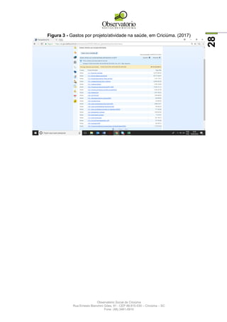 Observatório Social de Criciúma
Rua Ernesto Bianchini Góes, 91 - CEP 88.815-030 – Criciúma – SC
Fone: (48) 3461-0910
28
Figura 3 - Gastos por projeto/atividade na saúde, em Criciúma. (2017)
 