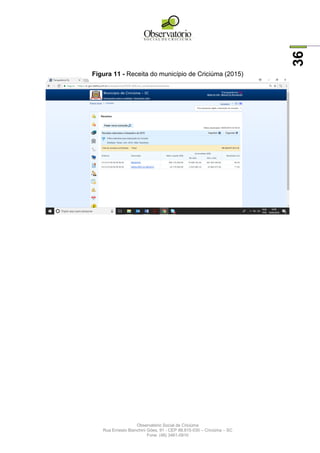 Observatório Social de Criciúma
Rua Ernesto Bianchini Góes, 91 - CEP 88.815-030 – Criciúma – SC
Fone: (48) 3461-0910
36
Figura 11 - Receita do município de Criciúma (2015)
 