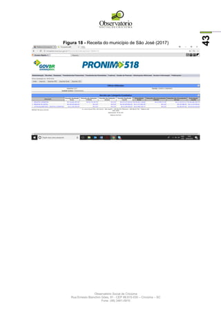 Observatório Social de Criciúma
Rua Ernesto Bianchini Góes, 91 - CEP 88.815-030 – Criciúma – SC
Fone: (48) 3461-0910
43
Figura 18 - Receita do município de São José (2017)
 