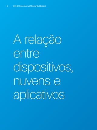 2013 Cisco A 6 nnual Security Report 
A relação 
entre 
dispositivos, 
nuvens e 
aplicativos 
 