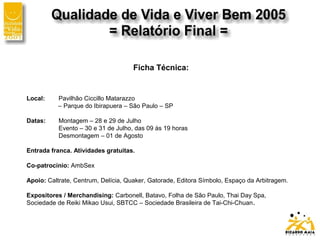 Qualidade de Vida e Viver Bem - Relatório Final | PPT