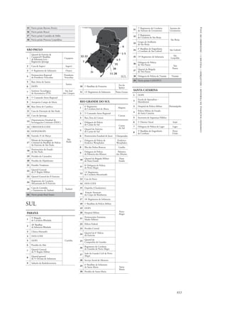 833 
comissão nacional da verdade – relatório – volume i – dezembro de 2014 
35 Navio-prisão Barroso Pereira 
36 Navio-prisão Bracuí 
37 Navio-prisão Custódio de Mello 
38 Navio-prisão Princesa Leopoldina 
São Paulo 
1 
Quartel do Exército de 
Caçapava/6o Batalhâo 
de Infantaria Leve – 
Regimento Ipiranga 
Caçapava 
2 Casa de Itapevi Itapevi 
3 4o Regimento de Infantaria Osasco 
4 Penitenciária Regional 
de Presidente Venceslau 
Presidente 
Venceslau 
5 Base Aérea de Santos 
Santos 
6 DOPS 
7 Instituto Tecnológico 
de Aeronáutica (ITA) 
São José 
dos Campos 
8 5o Comando Aéreo Regional 
São 
Paulo 
9 Aeroporto Campo de Marte 
10 Base Aérea de Cumbica 
11 Casa de Detenção de São Paulo 
12 Casa do Ipiranga 
13 Departamento Estadual de 
Investigações Criminais (DEIC) 
14 OBAN/DOI-CODI 
15 DOPS/DEOPS 
16 Fazenda 31 de Março 
17 
Pelotão de Investigação 
Criminal do Batalhão de Polícia 
do Exército de São Paulo 
18 Penitenciária do Estado 
de São Paulo 
19 Presídio do Carandiru 
20 Presídio do Hipódromo 
21 Presídio Tiradentes 
22 Quartel General 
da 2ª Região Militar 
23 Quartel General do II Exército 
24 Regimento de Cavalaria 
Mecanizada do II Exército 
25 Casa de Custódia 
e Tratamento de Taubaté Taubaté 
26 Navio-prisão Raul Soares 
SUL 
Paraná 
1 5ª Brigada 
de Cavalaria Blindada 
Curitiba 
2 20o Batalhão 
de Infantaria Blindado 
3 Clinica Marumbi 
4 DOI-CODI 
5 DOPS 
6 Presidio do Ahú 
7 Quartel General 
da 5ª Região Militar 
8 Quartel-general 
da 5ª Divisão de Infantaria 
9 Subsolo da Rodoferroviaria 
35 
11 
10 1o Batalhão de Fronteira Foz do 
Iguaçu 
11 13o Regimento de Infantaria Ponta Grossa 
Rio Grande do Sul 
1 6o Regimento 
de Cavalaria José de Abreu Alegrete 
2 5o Comando Aéreo Regional 
Canoas 
3 Base Área de Canoas 
4 Delegacia de Policia 
de Caxias do Sul Caxias 
do Sul 
5 Quartel do Exército 
de Caxias do Sul 
6 Penitenciária Estadual de Jacuí Charqueadas 
7 Delegacia de Policia de 
Frederico Westphalen 
Frederico 
Westphalen 
8 Ilha das Pedras Brancas Guaíba 
9 Delegacia de Polícia 
de Palmeira das Missoes 
Palmeira 
das Missões 
10 Quartel da Brigada Militar 
de Passo Fundo 
Passo 
Fundo 
11 8ª Delegacia de Polícia 
de Porto Alegre 
Porto 
Alegre 
12 12o Regimento 
de Cavalaria Mecanizado 
13 Cais do Porto 
14 DOI-CODI 
15 Dopinha (Clandestino) 
16 Estação Assunção 
do Corpo de Bombeiros 
17 18o Regimento de Infantaria 
18 1o Batalhão da Polícia Militar 
19 DOPS 
20 Hospital Militar 
21 Penitenciária Feminina 
Madre Pelletier 
22 Polícia Federal 
23 Presídio Central 
24 Quartel da 6o Polícia 
do Exército 
25 Quartel da 
Companhia de Guardas 
26 Regimento de Cavalaria 
de Guardas de Porto Alegre 
27 Sede da Guarda Civil de Porto 
Alegre 
28 Serviço Social de Menores 
29 6o Batalhão de Infantaria 
de Santa Maria Santa 
Maria 
30 Presídio de Santa Maria 
SUL 
31 7o Regimento de Cavalaria 
de Santana do Livramento 
Santana do 
Livramento 
32 2o Regimento 
de Cavalaria de São Borja 
São Borja 
33 Grupo de Artilharia 
de São Borja 
34 6o Batalhão de Engenharia 
e Combate de São Gabriel São Gabriel 
35 19o Regimento de Infantaria São 
Leopoldo 
36 Delegacia de Polícia 
de Três Passos Três 
Passos 
37 Quartel da Brigada 
de Três Passos 
38 Delegacia de Polícia de Viamão Viamão 
39 Navio-prisão CANOPUS 
Santa Catarina 
1 DOPS 
Florianópolis 
2 Escola de Aprendizes – 
Marinheiros 
3 Hospital da Polícia Militar 
4 Polícia Militar do Estado 
de Santa Catarina 
5 Secretaria de Segurança Pública 
6 5o Distrito Naval Itajaí 
7 Delegacia de Polícia de Lages Lages 
8 5o Batalhão de Engenharia 
de Combate 
Porto 
União 
8 
10 
36-37 
29-30 
7 
9 
8 
6 
1-9 
2-3 
4-5 
38 
11-28 
1 
31 
10 6 
1-5 
7 
32-33 
34 
 