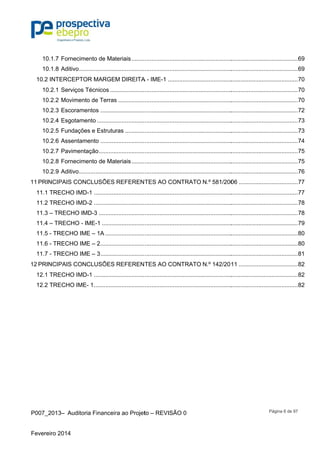 P007_201
Fevereiro 2
10.1.7
10.1.8
10.2 INT
10.2.1
10.2.2
10.2.3
10.2.4
10.2.5
10.2.6
10.2.7
10.2.8
10.2.9
 PRINCI11
11.1 TR
11.2 TR
11.3 – T
11.4 – T
11.5 - TR
11.6 - TR
11.7 - TR
 PRINCI12
12.1 TR
12.2 TR
3– Auditor
2014
7 Fornecime
8 Aditivo.....
TERCEPTO
 Serviços T
2 Moviment
3 Escorame
4 Esgotame
5 Fundaçõe
6 Assentam
7 Pavimenta
8 Fornecime
9 Aditivo.....
PAIS CON
ECHO IMD
ECHO IMD
TRECHO IM
TRECHO - I
RECHO IM
RECHO IM
RECHO IM
PAIS CON
ECHO IMD
ECHO IME
ia Financeir
ento de Mat
.................
OR MARGE
Técnicos ...
o de Terras
entos .........
ento ...........
es e Estrutu
mento .........
ação..........
ento de Mat
.................
CLUSÕES
-1 .............
-2 .............
MD-3 ..........
ME-1 ........
E – 1A ......
E – 2.........
E – 3.........
CLUSÕES
-1 .............
- 1.............
ra ao Projet
teriais........
..................
M DIREITA
..................
s ................
..................
..................
ras ............
..................
..................
teriais........
..................
REFEREN
..................
..................
..................
..................
..................
..................
..................
REFEREN
..................
..................
to – REVISÃ
..................
..................
A - IME-1 ....
..................
..................
..................
..................
..................
..................
..................
..................
..................
TES AO CO
..................
..................
..................
..................
..................
..................
..................
TES AO CO
..................
..................
ÃO 0
..................
..................
..................
..................
..................
..................
..................
..................
..................
..................
..................
..................
ONTRATO
..................
..................
..................
..................
..................
..................
..................
ONTRATO
..................
..................
..................
..................
..................
..................
..................
..................
..................
..................
..................
..................
..................
..................
N.º 581/200
..................
..................
..................
..................
..................
..................
..................
N.º 142/201
..................
..................
..................
..................
..................
..................
..................
..................
..................
..................
..................
..................
..................
..................
06 .............
..................
..................
..................
..................
..................
..................
..................
11 .............
..................
..................
Página 6 d
..................
..................
..................
..................
..................
..................
..................
..................
..................
..................
..................
..................
..................
..................
..................
..................
..................
..................
..................
..................
..................
..................
..................
de 97
......69 
......69 
......70 
......70 
......70 
......72 
......73 
......73 
......74 
......75 
......75 
......76 
......77 
......77 
......78 
......78 
......79 
......80 
......80 
......81 
......82 
......82 
......82 
 