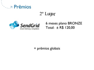 2º Lugar
6 meses plano BRONZE
Total: ± R$ 120,00
+ prêmios globais
Prêmios
 