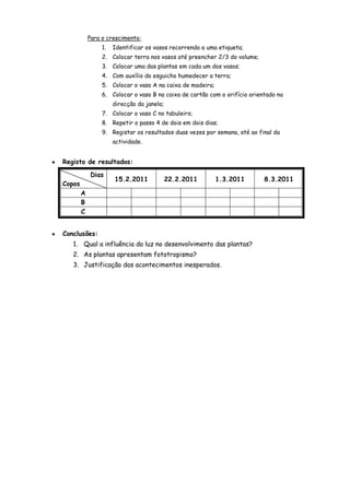 Relatório de Fototropismo....