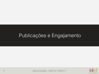 6
Publicações e Engajamento
Johnny's Costelaria – 2016/2/27 - 2016/5/11
 