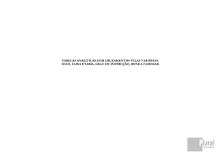 TABELAS ANALÍTICAS COM CRUZAMENTOS PELAS VARIÁVEIS:
SEXO, FAIXA ETÁRIA, GRAU DE INSTRUÇÃO, RENDA FAMILIAR
 