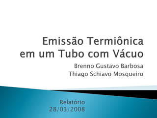 Brenno Gustavo Barbosa
      Thiago Schiavo Mosqueiro



   Relatório
28/03/2008
 