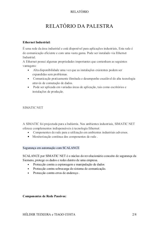 Relatorio de palestra como fazer