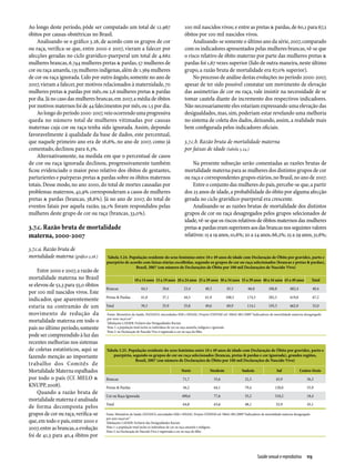 Ao longo deste período, pôde ser computado um total de 12.967                                100 mil nascidos vivos; e entre as pretas & pardas, de 60,1 para 67,2
óbitos por causas obstétricas no Brasil.                                                     óbitos por 100 mil nascidos vivos.
    Analisando-se o gráfico 3.26, de acordo com os grupos de cor                                 Analisando-se somente o último ano da série, 2007, comparado
ou raça, verifica-se que, entre 2000 e 2007, vieram a falecer por                            com os indicadores apresentados pelas mulheres brancas, vê-se que
afecções geradas no ciclo gravídico-puerperal um total de 4.662                              o risco relativo de óbito materno por parte das mulheres pretas &
mulheres brancas, 6.744 mulheres pretas & pardas, 57 mulheres de                             pardas foi 1,67 vezes superior (lido de outra maneira, neste último
cor ou raça amarela, 135 mulheres indígenas, além de 1.369 mulheres                          grupo, a razão bruta de mortalidade era 67,0% superior).
de cor ou raça ignorada. Lido por outro ângulo, somente no ano de                                No processo de análise destas evoluções no período 2000-2007,
2007, vieram a falecer, por motivos relacionados à maternidade, 70                           apesar de ter sido possível constatar um movimento de elevação
mulheres pretas & pardas por mês, ou 2,6 mulheres pretas & pardas                            das assimetrias de cor ou raça, vale insistir na necessidade de se
por dia. Já no caso das mulheres brancas, em 2007, a média de óbitos                         tomar cautela diante do incremento dos respectivos indicadores.
por motivos maternos foi de 44 falecimentos por mês, ou 1,5 por dia.                         Não necessariamente eles estariam expressando uma elevação das
    Ao longo do período 2000-2007, veio ocorrendo uma progressiva                            desigualdades, mas, sim, poderiam estar revelando uma melhoria
queda no número total de mulheres vitimadas por causas                                       no sistema de coleta dos dados, deixando, assim, a realidade mais
maternas cuja cor ou raça tenha sido ignorada. Assim, depondo                                bem configurada pelos indicadores oficiais.
favoravelmente à qualidade da base de dados, este percentual,
que naquele primeiro ano era de 16,6%, no ano de 2007, como já                               3.7.c.b. Razão bruta de mortalidade materna
comentado, declinou para 6,3%.                                                               por faixas de idade (tabela 3.24.)
    Alternativamente, na medida em que o percentual de casos
de cor ou raça ignorada declinou, progressivamente também                                        Na presente subseção serão comentadas as razões brutas de
ficou evidenciado o maior peso relativo dos óbitos de gestantes,                             mortalidade materna para as mulheres dos distintos grupos de cor
parturientes e puérperas pretas & pardas sobre os óbitos maternos                            ou raça e correspondentes grupos etários, no Brasil, no ano de 2007.
totais. Desse modo, no ano 2000, do total de mortes causadas por                                 Entre o conjunto das mulheres do país, percebe-se que, a partir
problemas maternos, 42,9% corresponderam a casos de mulheres                                 dos 25 anos de idade, a probabilidade do óbito por alguma afecção
pretas & pardas (brancas, 38,6%). Já no ano de 2007, do total de                             gerada no ciclo gravídico-puerperal era crescente.
eventos fatais por aquela razão, 59,1% foram respondidos pelas                                   Analisando-se as razões brutas de mortalidade dos dis­ intos   t
mulheres deste grupo de cor ou raça (brancas, 33,0%).                                        grupos de cor ou raça desagregados pelos grupos sele­ ionados de
                                                                                                                                                         c
                                                                                             idade, vê-se que os riscos relativos de óbitos maternos das mulheres
3.7.c. Razão bruta de mortalidade                                                            pretas & pardas eram superiores aos das brancas nos seguintes valores
materna, 2000-2007                                                                           relativos: 15 a 19 anos, 10,6%; 20 a 24 anos, 66,2%; 25 a 29 anos, 31,6%;

3.7.c.a. Razão bruta de
mortalidade materna (gráfico 3.28.)   Tabela 3.24. População residente do sexo feminino entre 10 e 49 anos de idade com Declaração de Óbito por gravidez, parto e
                                      puerpério de acordo com faixas etárias escolhidas, segundo os grupos de cor ou raça selecionados (brancas e pretas & pardas),
                                                      Brasil, 2007 (em número de Declarações de Óbito por 100 mil Declarações de Nascido Vivo)
    Entre 2000 e 2007, a razão de
mortalidade materna no Brasil                            10 a 14 anos 15 a 19 anos 20 a 24 anos 25 a 29 anos 30 a 34 anos 35 a 39 anos 40 a 44 anos 45 a 49 anos                         Total
se elevou de 52,3 para 55,0 óbitos
                                      Brancas                 44,3           30,6           23,4           40,5            45,5           66,0          106,8          682,4             40,4
por 100 mil nascidos vivos. Este
                                      Pretas & Pardas         41,0           37,1           44,5           61,9           100,5          174,3          282,5          619,8             67,2
indicador, que aparentemente
estaria na contramão de um            Total                   39,3           35,9           35,8           49,6            69,9          114,1          193,3          662,9             55,0
movimento de redução da               Fonte: Ministério da Saúde, DATASUS, microdados SIM e SINASC; Projeto UNIFEM ref: 50642-001/2009 “Indicadores de mortalidade materna desagregado
                                      por sexo raça/cor”	
mortalidade materna em todo o         Tabulações LAESER: Fichário das Desigualdades Raciais
país no último período, somente       Nota 1: a população total inclui os indivíduos de cor ou raça amarela, indígena e ignorada
                                      Nota 2: na Declaração de Nascido Vivo é registrada a cor ou raça do filho
pode ser compreendido à luz das
recentes melhorias nos sistemas
de coletas estatísticos, aqui se      Tabela 3.25. População residente do sexo feminino entre 10 e 49 anos de idade com Declaração de Óbito por gravidez, parto e
fazendo menção ao importante             puerpério, segundo os grupos de cor ou raça selecionados (brancas, pretas & pardas e cor ignorada), grandes regiões,
                                                      Brasil, 2007 (em número de Declarações de Óbito por 100 mil Declarações de Nascido Vivo)
trabalho dos Comitês de
Mortalidade Materna espalhados                                                             Norte               Nordeste              Sudeste                  Sul              Centro-Oeste
por todo o país (Cf. MELO &           Brancas                                               71,7                  55,6                 32,3                  45,9                  36,3
KNUPP, 2008).                         Pretas & Pardas                                       56,2                  64,1                 79,4                  128,0                 55,9
    Quando a razão bruta de
                                      Cor ou Raça Ignorada                                 490,6                  77,6                 35,2                  510,2                 18,4
mortalidade materna é analisada
                                      Total                                                 64,8                  63,6                  48,1                 52,9                  45,1
de forma decomposta pelos
grupos de cor ou raça, verifica-se    Fonte: Ministério da Saúde, DATASUS, microdados SIM e SINASC; Projeto UNIFEM ref: 50642-001/2009 “Indicadores de mortalidade materna desagregado
                                      por sexo raça/cor”	
que, em todo o país, entre 2000 e     Tabulações LAESER: Fichário das Desigualdades Raciais
2007, entre as brancas, a evolução    Nota 1: a população total inclui os indivíduos de cor ou raça amarela e indígena
                                      Nota 2: na Declaração de Nascido Vivo é registrada a cor ou raça do filho
foi de 41,5 para 40,4 óbitos por


                                                                                                                                                 Saúde sexual e reprodutiva  113
 