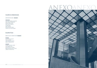 anexoanexo
Conselho de Administração


DILMA VANA ROUSSEFF PRESIDENTE

CONSELHEIROS
JOSÉ SERGIO GABRIELLI DE AZEVEDO
JORGE GERDAU JOHANNPETER
ANTONIO PALOCCI FILHO
FÁBIO COLLETTI BARBOSA
GLEUBER VIEIRA
JAQUES WAGNER
ARTHUR ANTONIO SENDAS
CLÁUDIO LUIZ DA SILVA HADDAD




Conselho Fiscal


MARIA LÚCIA DE OLIVEIRA FALCÓN PRESIDENTE

TITULARES
NELSON ROCHA AUGUSTO
TÚLIO LUIZ ZAMIN
DENISE MARIA AYRES ABREU
MARCUS PEREIRA AUCÉLIO


SUPLENTES
EDUARDO COUTINHO GUERRA
CELSO BARRETO NETO
EDISON FREITAS DE OLIVEIRA
MARIA AUXILIADORA ALVES DA SILVA
OSWALDO PETERSEN FILHO




114   PETR OBRA S     Rel atório   Anual    2005        PETR OBRA S   Rel atório   Anual   2005   115
 