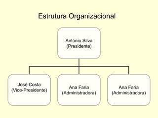 Estrutura Organizacional   António Silva (Presidente) José Costa (Vice-Presidente) Ana Faria (Administradora) Ana Faria (Administradora) 