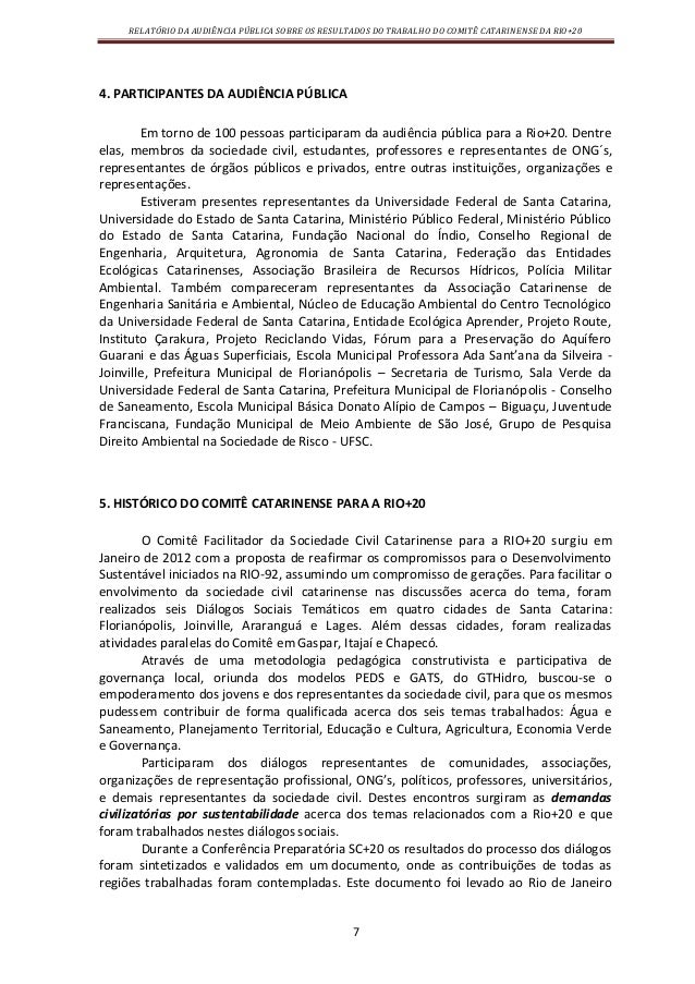 Relatório da Audiencia Pública de Apresentação dos 