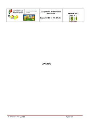2º Relatório 2012/2013 Página 12
Agrupamento de Escolas de
Vila d’Este
Escola EB 2,3 de Vila D’Este
ANO LETIVO
2012/2013
ANEXOS
 