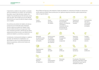 SUSTENTABILIDADE 2017
PETROBRAS 24
O absenteísmo, medido em dias perdidos, é analisado
de forma estratificada, por variáveis, tais como gênero,
faixa etária, causas e tipos de lesão e relação com o
trabalho. Essa estratificação permite direcionar nossas
ações de saúde. Cabe ressaltar que cerca de 3,8% dos
afastamentos por causas de saúde têm alguma relação
com o trabalho.
As ocorrências de acidentes de trabalho e de doenças
ocupacionais são monitoradas pelos indicadores
Taxa de Incidência de Acidente de Trabalho (Tiat) e
Taxa de Incidência de Doenças Ocupacionais (Tido).
Esses indicadores permitem a identificação dos óbitos
queporventura tenham ocorrido, como desfecho de um
acidente de trabalho ou uma doença ocupacional.
Considerando o monitoramento biológico e a vigilância
da saúde, não identificamos trabalhadores com
alta incidência ou alto risco de desenvolvimento de
doenças ocupacionais, conforme série histórica do
indicador Tido.
Nossa Política de Segurança, Meio Ambiente e Saúde está refletida nos compromissos firmados nas cláusulas do
acordo coletivo de trabalho. Nosso acordo possui um capítulo de segurança industrial e saúde ocupacional que
cobre os seguintes tópicos:
Exames
periódicos
Acesso
aos locais
de trabalho
Comissões de SMS
de empregados
próprios e de empresas
contratadas e
Comissões Internas
de Prevenção de
Acidentes (Cipas)
Programa de
Alimentação
Saudável
Funcionamento
das Cipas e
comunicação
de acidente
de trabalho
Realização
de palestras sobre
riscos nos locais
de trabalho
Acesso ao local
de trabalho
e participação
nas apurações
dos acidentes
Condições
de segurança
e saúde
ocupacional
Segurança
no trabalho
e inspeções
oficiais
Combate
a incêndios
e primeiros
socorros
Monitoramento
ambiental
e biológico
Política
de Saúde
Direito
de Recusa
Prevenção
de doenças
Acordo
do Benzeno
Campanha
Nacional
de Segurança
Perfil
profissiográfico
previdenciário
Renovação
de frota
Fiscalização e Treinamento
Helicopter Underwater Escape
Training (Huet), para fuga de
helicóptero submerso
TRANSIÇÃO PARA UMA
ECONOMIA DE
BAIXO CARBONO
TRANSFORMAÇÃO
DIGITAL
PESSOAS MEIO
AMBIENTE
SOCIEDADE E
RELACIONAMENTO
 