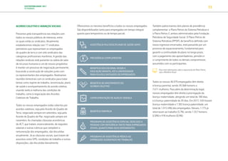 SUSTENTABILIDADE 2017
PETROBRAS 33
ACORDO COLETIVO E AVANÇOS SOCIAIS
Prezamos pela transparência nas relações com
todos os nossos públicos de interesse, entre
os quais estão os sindicatos. Atualmente,
estabelecemos relação com 17 sindicatos
petroleiros que representam os empregados
do quadro de terra e com oito sindicatos das
categorias profissionais marítimas. A gestão das
relações sindicais está presente na cadeia de valor
de recursos humanos e um de nossos propósitos
é manter um processo de negociação permanente,
buscando a construção de soluções junto com
os representantes dos empregados. Realizamos
reuniões bimestrais com os sindicatos para tratar
temas como regime de trabalho, terceirização, plano
de saúde e acompanhamento do acordo coletivo,
visando tanto à melhoria das condições de
trabalho, como à negociação dos Acordos
Coletivos de Trabalho.
Todos os nossos empregados estão cobertos por
acordos coletivos, seja pelo Acordo do Quadro de
Terra, negociado sempre em setembro, seja pelo
Acordo do Quadro de Mar, negociado sempre em
novembro. As chamadas cláusulas econômicas
do ACT, que tratam, essencialmente, de reajustes
salariais e outras rubricas que compõem a
remuneração dos empregados, são discutidas
anualmente. Já as cláusulas sociais, que tratam de
assuntos como SMS, condições de trabalho e outras
disposições, são discutidas bienalmente.
Oferecemos os mesmos benefícios a todos os nossos empregados.
São disponibilizados tanto para empregados em tempo integral
quanto para temporários ou de tempo parcial:
Também patrocinamos dois planos de previdência
complementar: o Plano Petros do Sistema Petrobras e
o Plano Petros 2, ambos administrados pela Fundação
Petrobras de Seguridade Social. O Plano Petros do
Sistema Petrobras (PPSP), de benefício definido com
novos ingressos encerrados, está passando por um
processo de equacionamento, fundamental para
garantir a continuidade do plano no longo prazo,
com o pagamento das aposentadorias, pensões e
o cumprimento de todos os demais compromissos
assumidos com os participantes.
Para mais informações sobre a repactução do Plano Petros,
veja o Relatório Anual.
Todos os nossos 46.979 empregados têm direito
à licença parental, sendo 39.368 homens e
7.611 mulheres. Para além da determinação legal,
nossos empregados têm direito à prorrogação da
licença-maternidade, atingindo um total de 180 dias,
e à licença-paternidade de 20 dias. Em 2017, 550 tiraram
licença-maternidade e 1.365 licença paternidade, um
total de 1.915 (4%) dos empregados. Desses, 1.775 já
retornaram ao trabalho (3,7%), sendo 1.357 homens
(2,8%) e 418 mulheres (0,9%).
ASSISTÊNCIA MULTIDISCIPLINAR DE SAÚDE (AMS)
PREVIDÊNCIA COMPLEMENTAR
BENEFÍCIO EDUCACIONAL DESDE A
EDUCAÇÃO INFANTIL ATÉ A UNIVERSIDADE
PARA FILHOS E ENTEADOS DE EMPREGADOS
BENEFÍCIO DE AFASTAMENTO DO
ACORDO COLETIVO
COMPLEMENTAÇÃO DE AUXÍLIO-DOENÇA
BENEFÍCIO FARMÁCIA
PROGRAMA DE ASSISTÊNCIA ESPECIAL DEDICADO A
PESSOAS COM DEFICIÊNCIA TANTO PARA EMPREGADOS
ATIVOS, QUANTO PARA SEUS DEPENDENTES
PROGRAMA DE ASSISTÊNCIA MÉDICA AO
EMPREGADO ACIDENTADO NO TRABALHO
TRANSIÇÃO PARA UMA
ECONOMIA DE
BAIXO CARBONO
TRANSFORMAÇÃO
DIGITAL
PESSOAS MEIO
AMBIENTE
SOCIEDADE E
RELACIONAMENTO
 