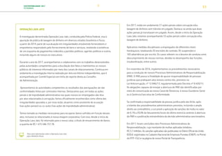 SUSTENTABILIDADE 2017
PETROBRAS 51
OPERAÇÃO LAVA JATO
A investigação denominada Operação Lava Jato, conduzida pela Polícia Federal, visa à
apuração de prática de lavagem de dinheiro em diversos estados brasileiros e focou,
a partir de 2014, parte de sua atuação em irregularidades envolvendo fornecedores e
empreiteiras responsáveis pelo fornecimento de bens e serviços, revelando a existência
de um esquema de pagamentos indevidos a partidos políticos, agentes políticos e outros,
incluindo alguns de nossos ex-executivos.
Durante o ano de 2017, acompanhamos e colaboramos com os trabalhos desenvolvidos
pelas autoridades competentes para a elucidação dos fatos e mantivemos os nossos
públicos de interesse informados por meio dos canais de relacionamento. Continua em
andamento a investigação interna realizada por dois escritórios independentes, que é
acompanhada por Comitê Especial com linha de reporte direta ao Conselho
de Administração.
Apresentamos às autoridades competentes os resultados das averiguações de não
conformidades feitas por comissões internas. Destacamos que, em todas as ações
penais e de improbidade administrativa nas quais nossos ex-empregados são réus
por atos relacionados à corrupção, fomos oficialmente reconhecidos como vítima das
irregularidades apuradas e, por essa razão, atuamos como assistente de acusação
(nas ações penais) ou co-autor (nas ações de improbidade administrativa).
Temos tomado as medidas necessárias para recuperar danos sofridos em função desses
atos, inclusive os relacionados à nossa imagem corporativa. Com isso, desde o início da
Operação Lava Jato, foi retornado para o nosso caixa, a título de ressarcimento de danos,
a quantia de R$ 1.475.586.737,78.
Para mais informações sobre a Operação Lava Jato,
veja o Relatório Anual.
Em 2017, estão em andamento 51 ações penais sobre corrupção e/ou
lavagem de dinheiro sem trânsito em julgado. Destaca-se ainda que duas
ações penais já transitaram em julgado. Assim, desde o início da Operação
Lava Jato, estamos acompanhando 53 ações penais sobre corrupção e/ou
lavagem de dinheiro.
Aplicamos medidas disciplinares a empregados de diferentes níveis
hierárquicos, totalizando 20 rescisões de contrato, 95 suspensões e
183 advertências por escrito. Os casos referem-se a desvios de conduta como
descumprimento de nossas normas, desídia no desempenho das funções,
insubordinação, entre outros.
Em novembro de 2016, implementamos os procedimentos necessários
para a condução de nossos Processos Administrativos de Responsabilização
(PAR). O PAR possui a finalidade de apurar responsabilidade de pessoas
jurídicas que pratiquem atos lesivos contra nós, previstos na
Lei Anticorrupção, nº 12.846/13, regulamentada pelo Decreto nº 8.420/15.
As alegações capazes de ensejar a abertura de PAR são identificadas por
meio de comunicação ao nosso Canal de Denúncia, à nossa Ouvidoria-Geral
ou à Gerência Executiva de Conformidade.
Se confirmada a responsabilidade da pessoa jurídica pelo ato ilícito, após
o trâmite dos procedimentos administrativos previstos, incluindo o amplo
direito ao contraditório, a Lei prevê a aplicação de sanções de multa no valor
de 0,1% a 20,0% do faturamento bruto do último exercício anterior à abertura
do PAR e a publicação extraordinária da decisão administrativa sancionadora.
Em 2017, foram concluídos dois Processos Administrativos de
Responsabilização, cujo montante de multas aplicadas totalizou
R$ 3,7 milhões. As sanções aplicadas são publicadas no Diário Oficial da União
(DOU), registradas no Cadastro Nacional de Empresas Punidas (CNEP), no Portal
do MTF-CGU e na página de nosso Portal de Transparência.
TRANSIÇÃO PARA UMA
ECONOMIA DE
BAIXO CARBONO
TRANSFORMAÇÃO
DIGITAL
PESSOAS MEIO
AMBIENTE
SOCIEDADE E
RELACIONAMENTO
 