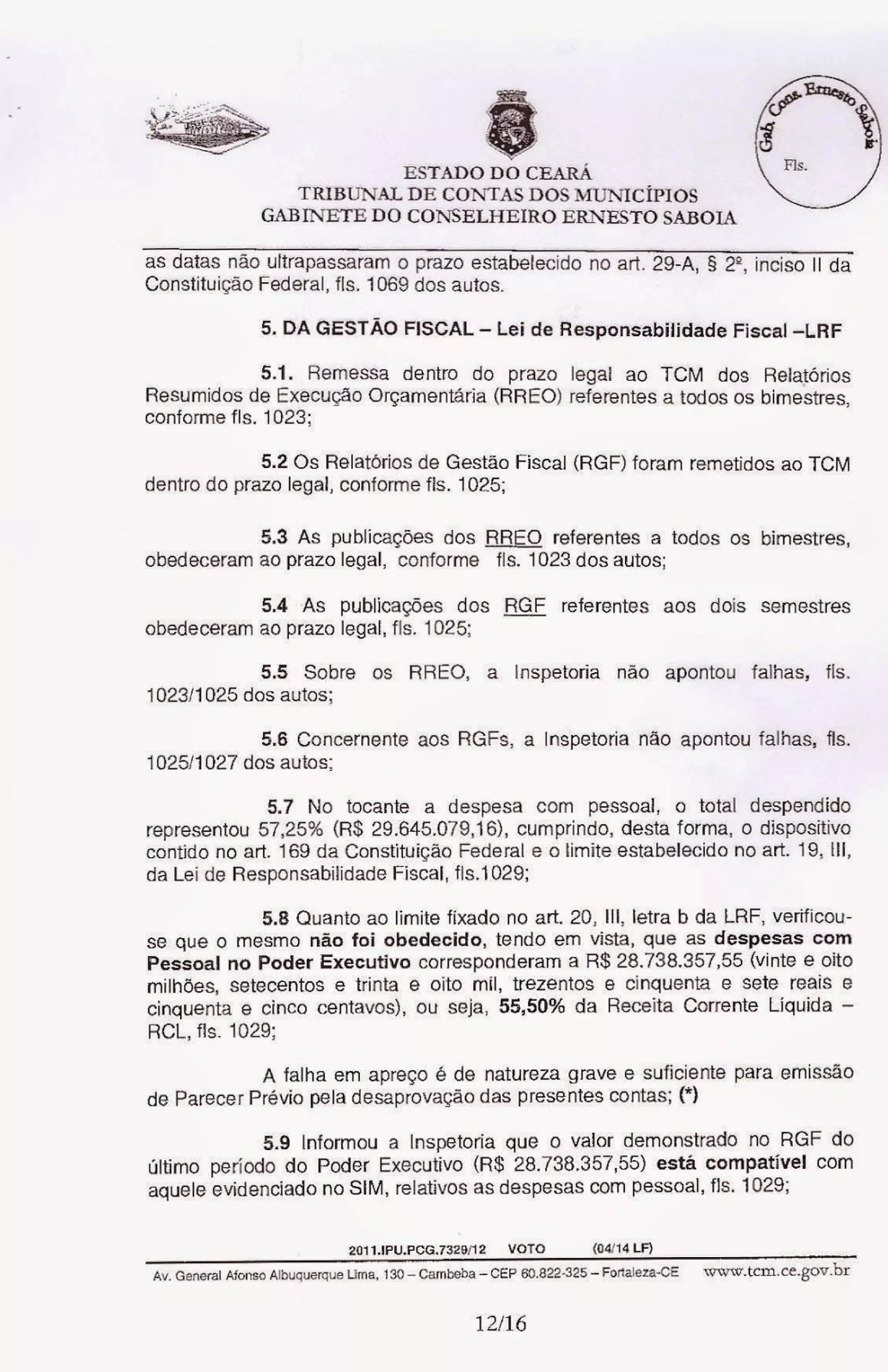 Relatório do tcm desaprovando as contas de sávio pontes