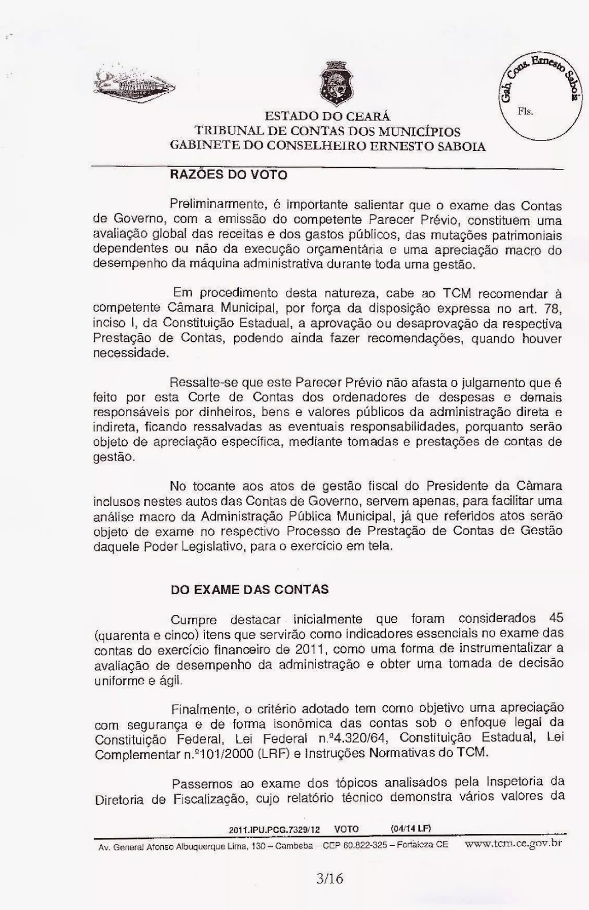 Relatório do tcm desaprovando as contas de sávio pontes