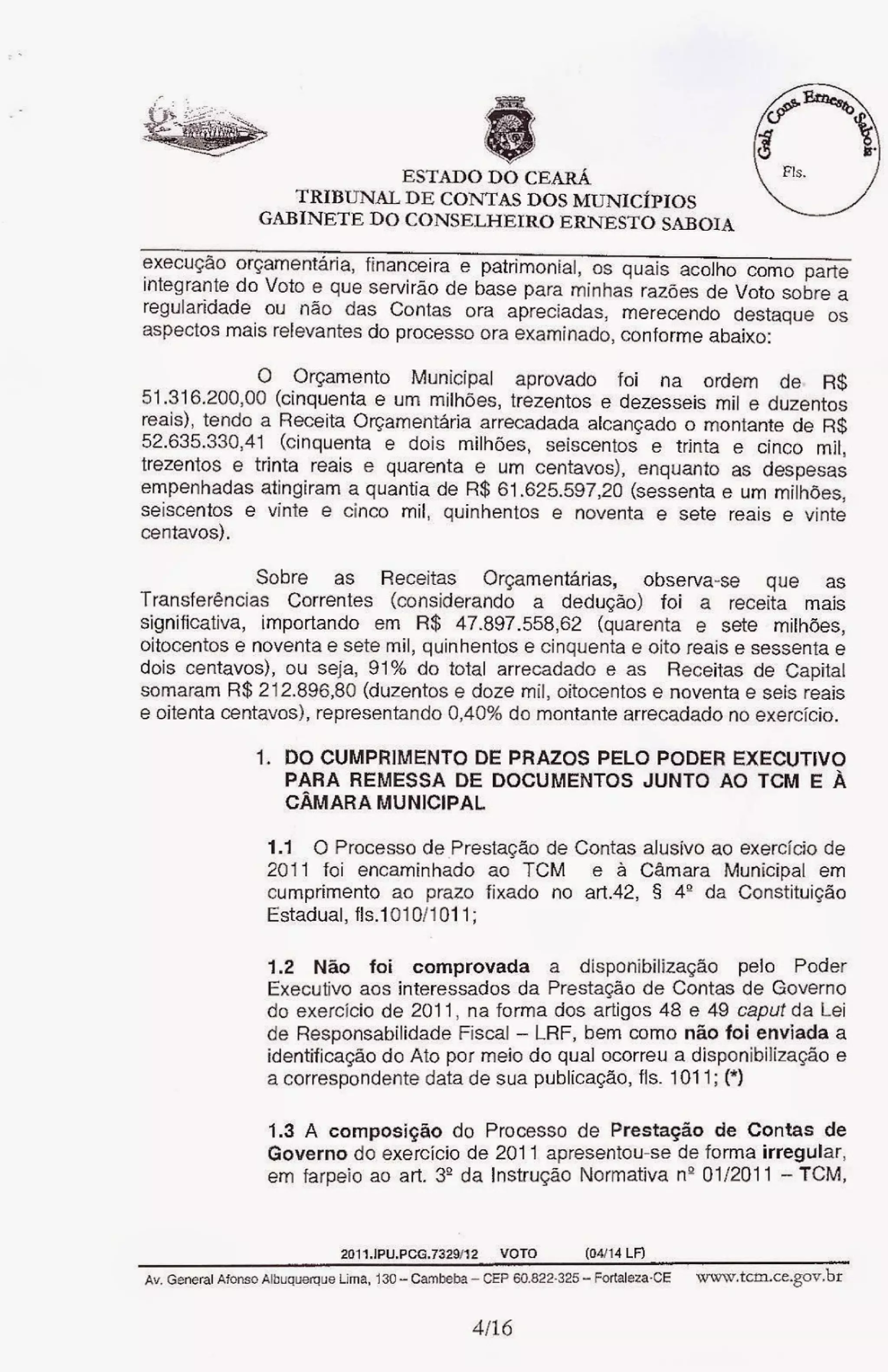 Relatório do tcm desaprovando as contas de sávio pontes