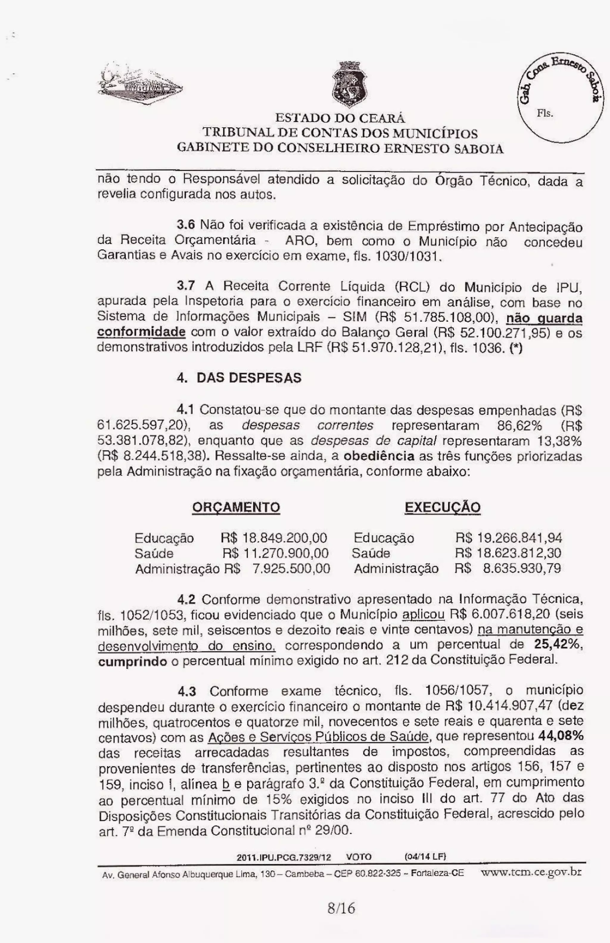 Relatório do tcm desaprovando as contas de sávio pontes