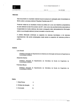 Relatório Presidenciais 2011