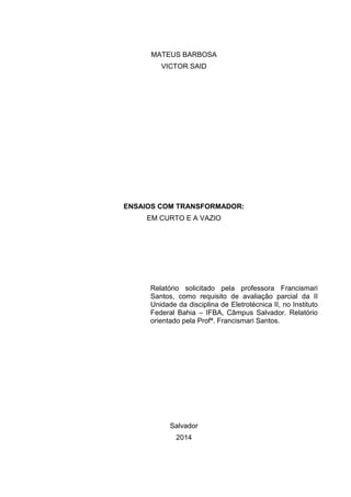 Relatório ensaios em transformadores