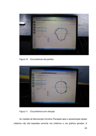 29
Figura 10. Circunferência não perfeita
Figura 11. Circunferência com vibração
As medidas de Manutenção Corretiva Planejada após a apresentação destes
relatórios não são baseadas somente nos relatórios e nos gráficos gerados. A
 