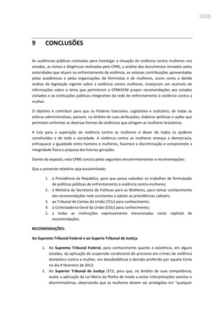Relatório  final da cpmi da violência contra a mulher