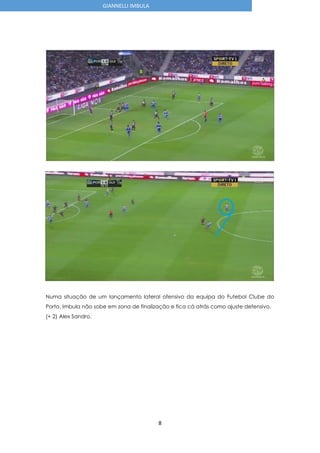 8
GIANNELLI IMBULA
Numa situação de um lançamento lateral ofensivo da equipa do Futebol Clube do
Porto, Imbula não sobe em zona de finalização e fica cá atrás como ajuste defensivo.
(+ 2) Alex Sandro.
 