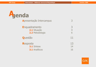 Agenda Apresentação Intercampus	3Enquadramento	32.1Situação	42.2 Metodologia	6Questão	11Resposta	133.1Síntese	143.1 Analíticos	16