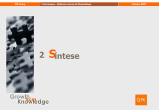 26Metodologia – 3ª FaseO Universo é constituído pelos indivíduos com idades entre os 15 e 64 anos, residentes nas capitais provinciais de Moçambique.UNIVERSOA Amostra é constituída por 1090 entrevistas telefónicas, (correspondendo a um intervalo de confiança de 95% e um erro máximo de +/- 3%) com a seguinte distribuição por capital:AMOSTRAA informação foi recolhida através de entrevista telefónica (CATI)Setembro e Outubro 2009:18 de Setembro a 15 de Outubro de 2009 (4semanas)RECOLHA INFORMAÇÃO