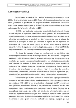 PROGRAMA DE ANÁLISE DE RESÍDUOS DE AGROTÓXICOS EM ALIMENTOS (PARA)
RELATÓRIO DE ATIVIDADES DE 2011 E DE 2012

5. CONSIDERA...