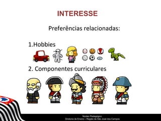 INTERESSE 
Preferências relacionadas: 
SECRETARIA DA EDUCAÇÃO 
Núcleo Pedagógico 
Diretoria Coordenadoria de Ensino de – Região Gestão de da São Educação José dos Básica 
Campos 
1.Hobbies 
2. Componentes curriculares 
 