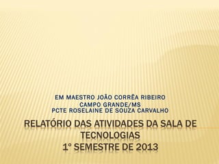EM MAESTRO JOÃO CORRÊA RIBEIRO
CAMPO GRANDE/MS
PCTE ROSELAINE DE SOUZA CARVALHO
 