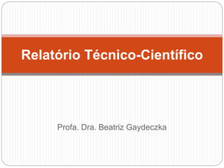 Profa. Dra. Beatriz Gaydeczka
Relatório Técnico-Científico
 