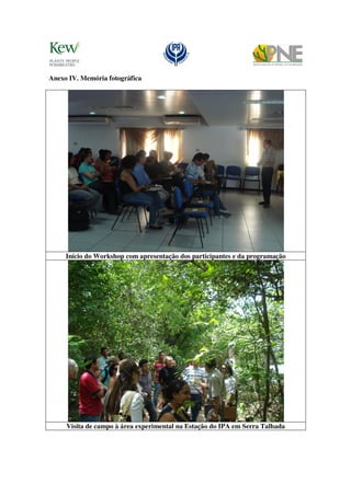 Anexo IV. Memória fotográfica




     Início do Workshop com apresentação dos participantes e da programação




     Visita de campo à área experimental na Estação do IPA em Serra Talhada
 