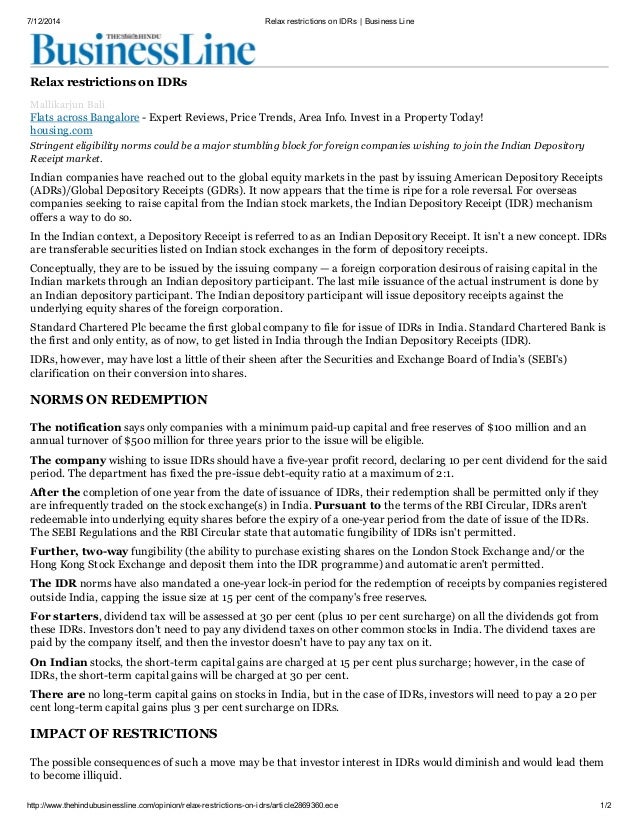 Relax restrictions on IDRs