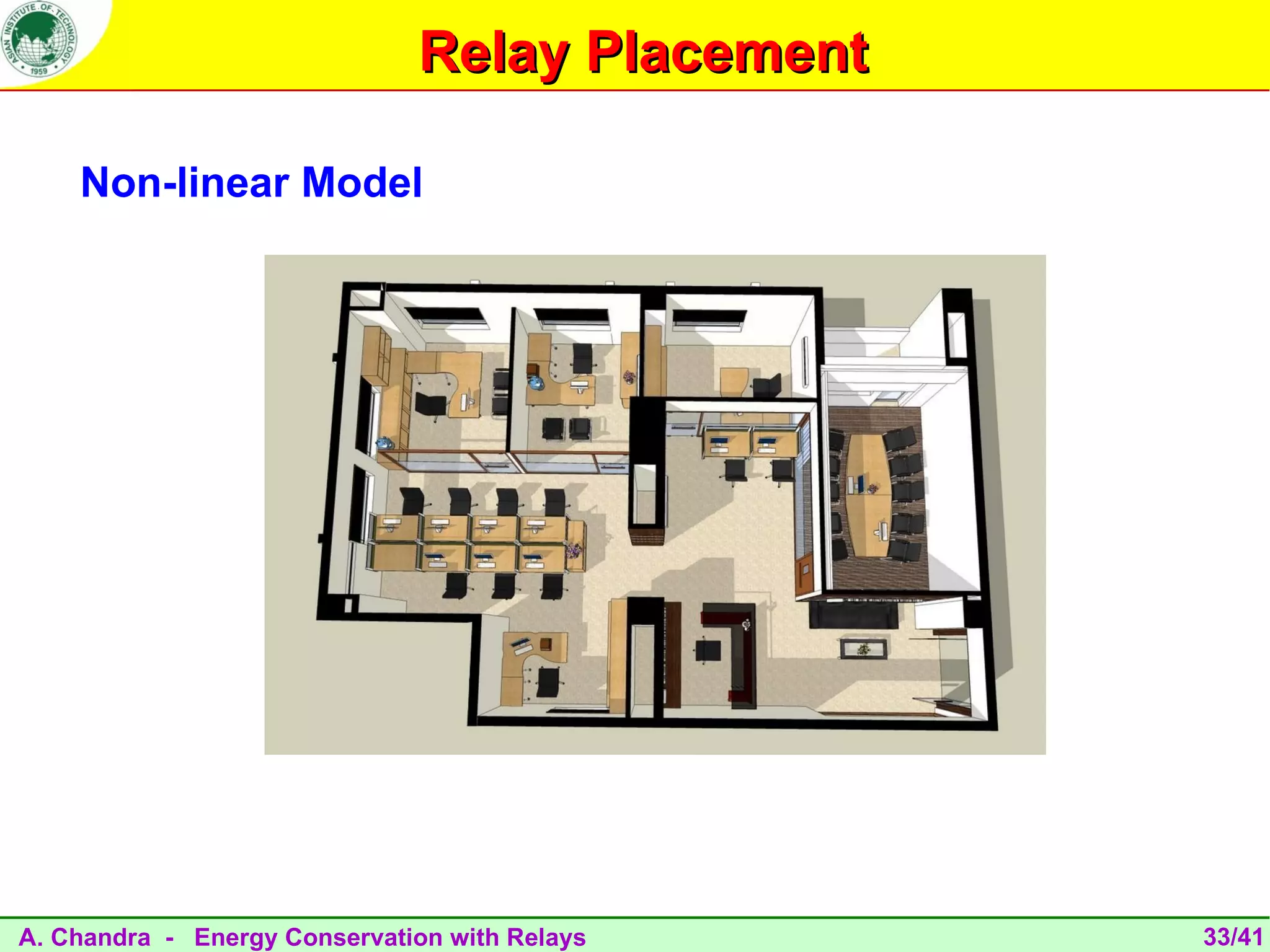 Relay Placement

    Non-linear Model




A. Chandra - Energy Conservation with Relays    33/41
 