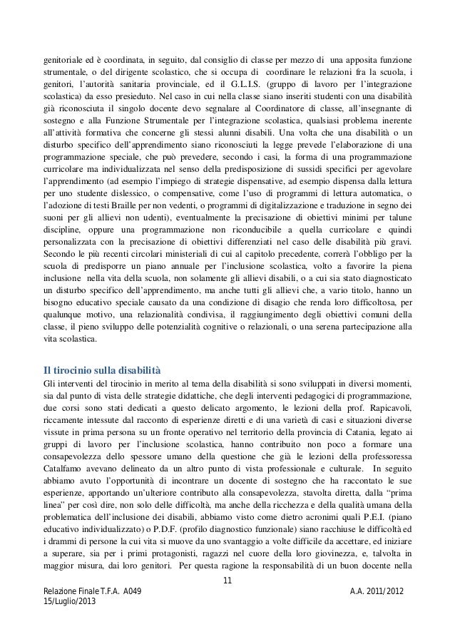 Esempio Relazione Finale Tirocinio Formativo Sostegno fraamiyah
