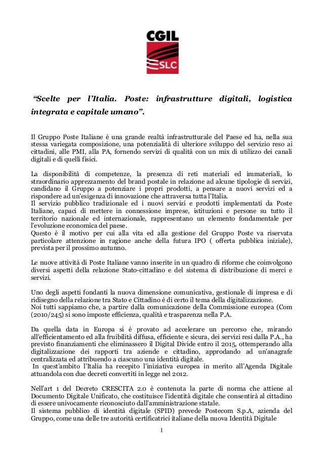 Relazione Convegno Poste 9 7 2015