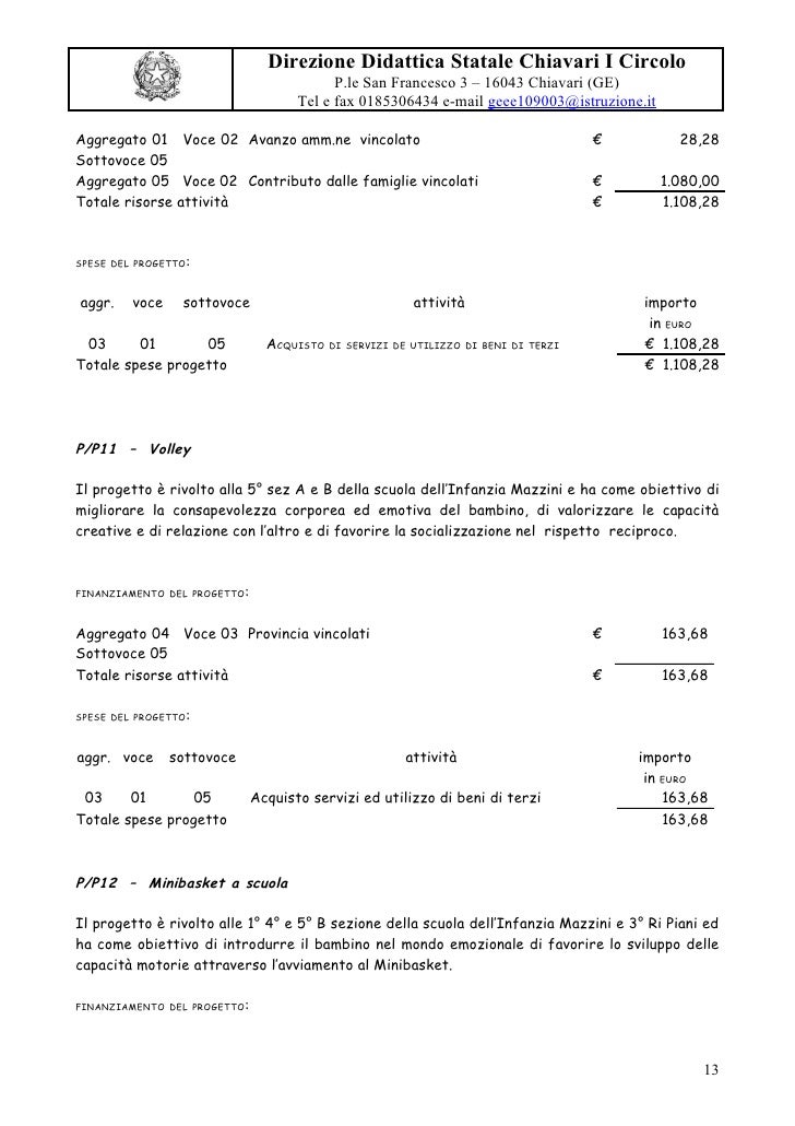 Relazione al programma annuale 2010
