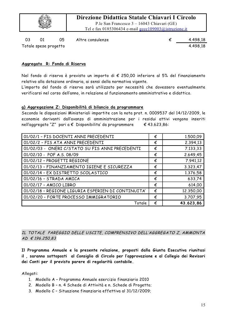 Relazione al programma annuale 2010