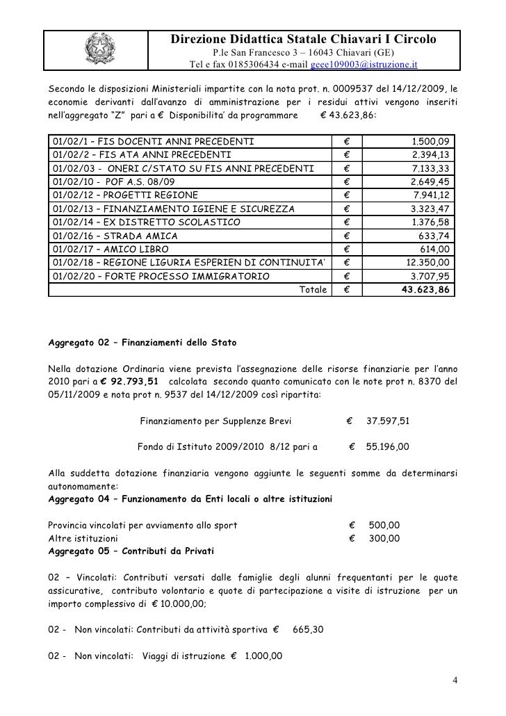Relazione al programma annuale 2010