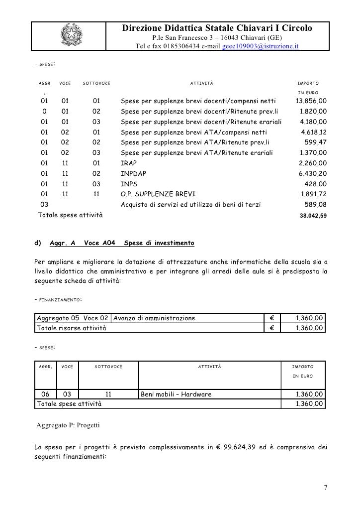 Relazione al programma annuale 2010