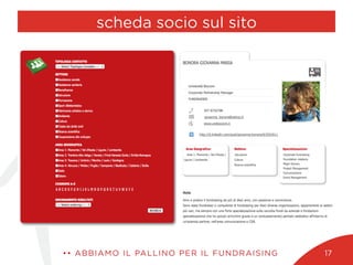 scheda socio sul sito
•• ABBIAMO IL PALLINO PER IL FUNDRAISING 17
 