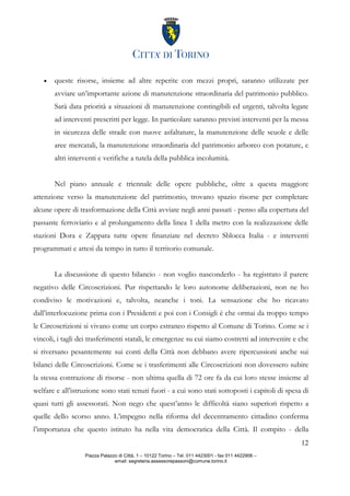 Relazione al bilancio di previsione 2014 - Città di Torino